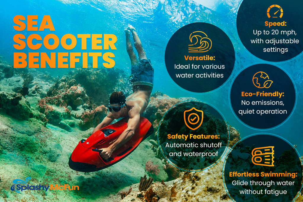 Sea Scooter Benefits - Image of a man using a big sea scooter underwater.