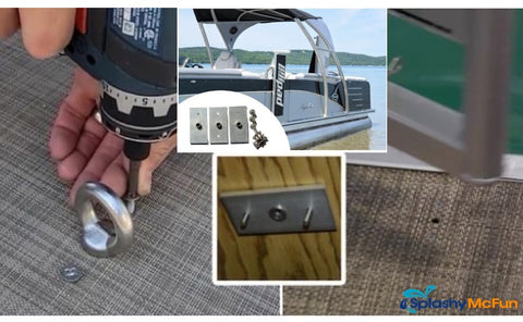 Closeup of the LIllipad Diving Board Underfloor Mount being installed on a pontoon boat.