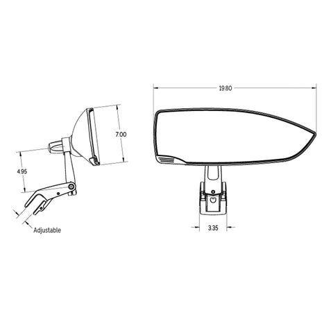 Roswell Marine Mirror Mount Combo dimensions.