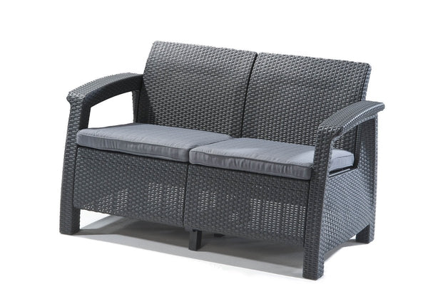 Keter Corfu 4 Seater Rattan Lounge Set with Cushions - Graphite - Greenlife