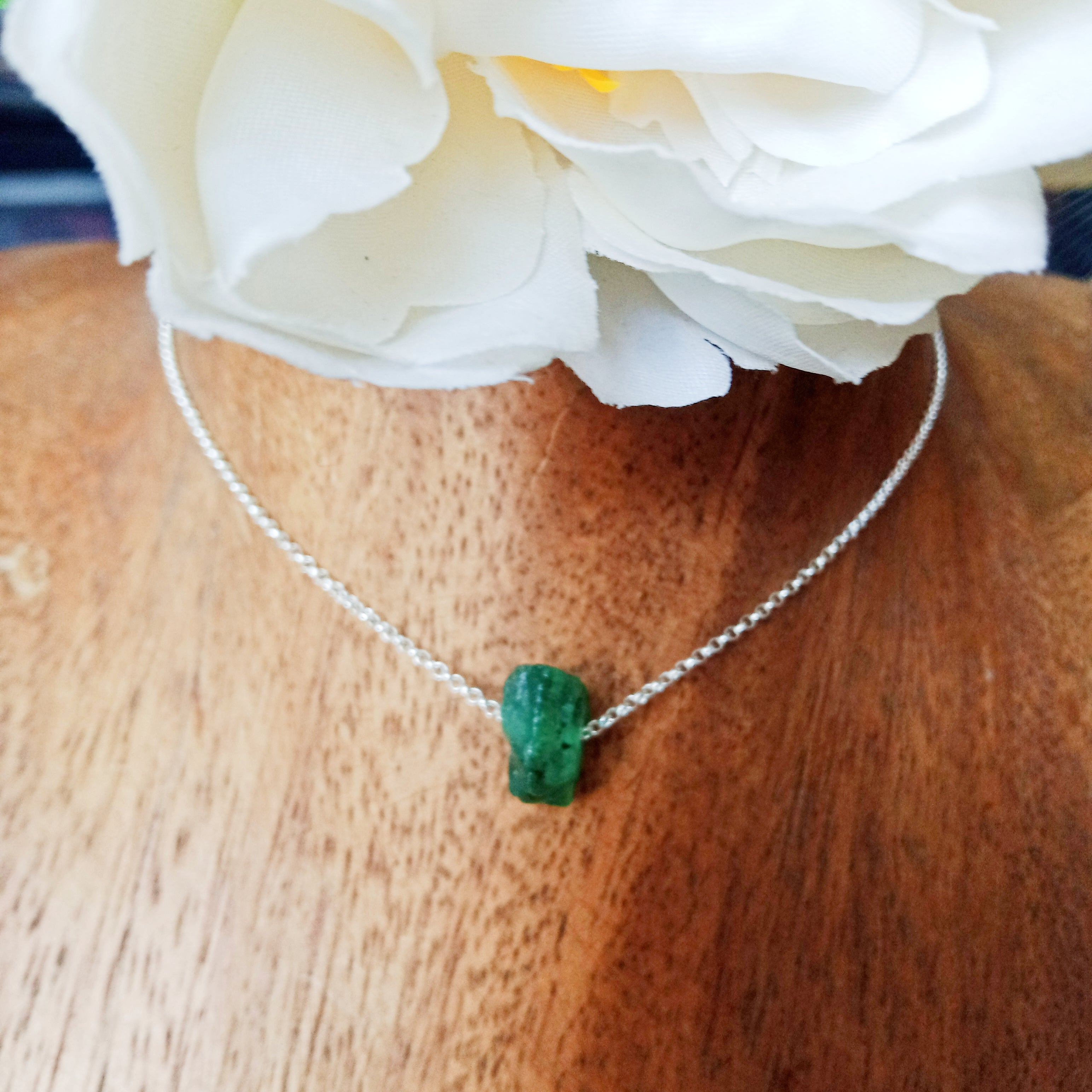 Natural emerald sterling silver necklace