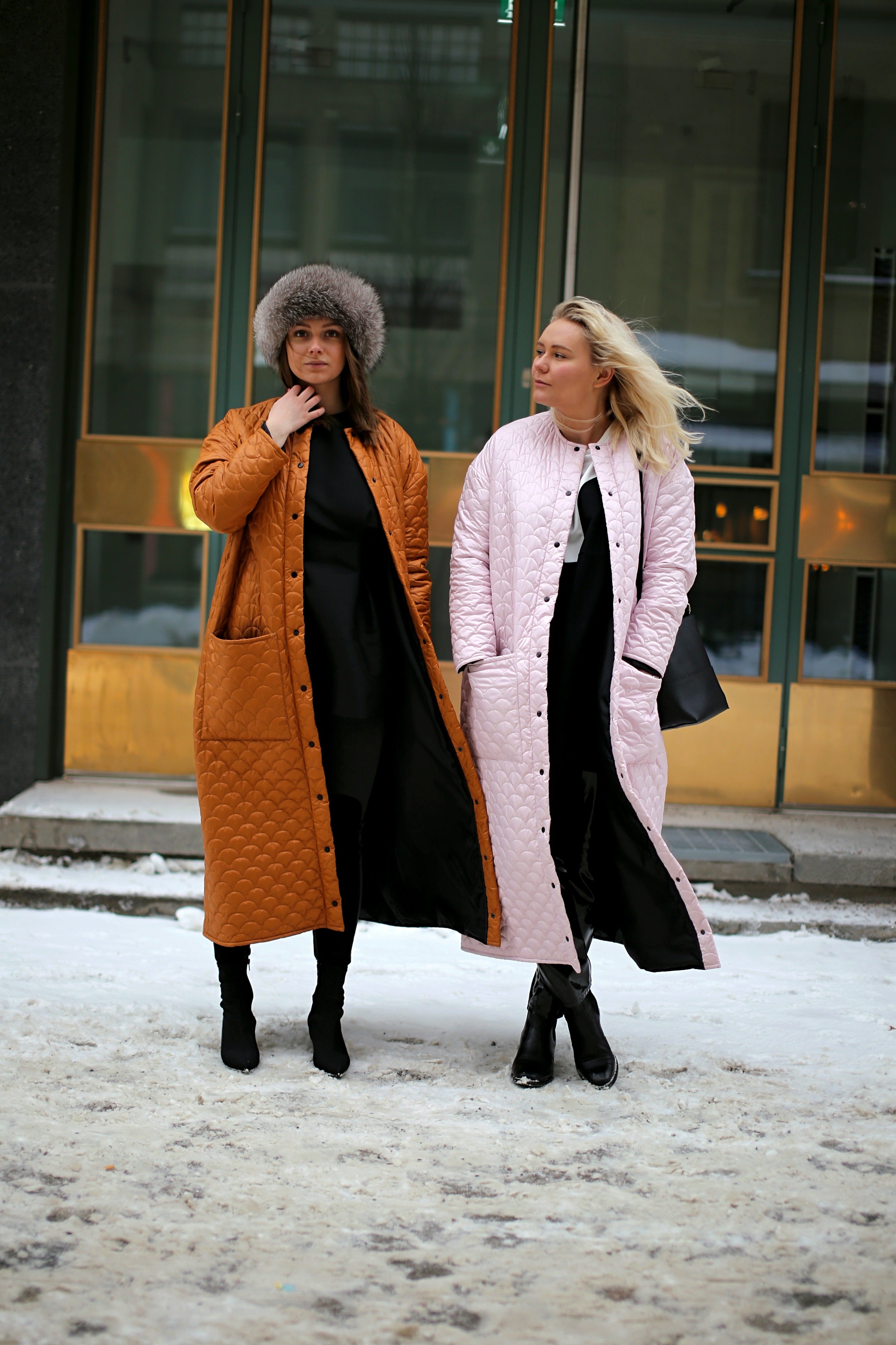 R/H Bobi Long Coat, Soft Ice Pink & Mustard Gold