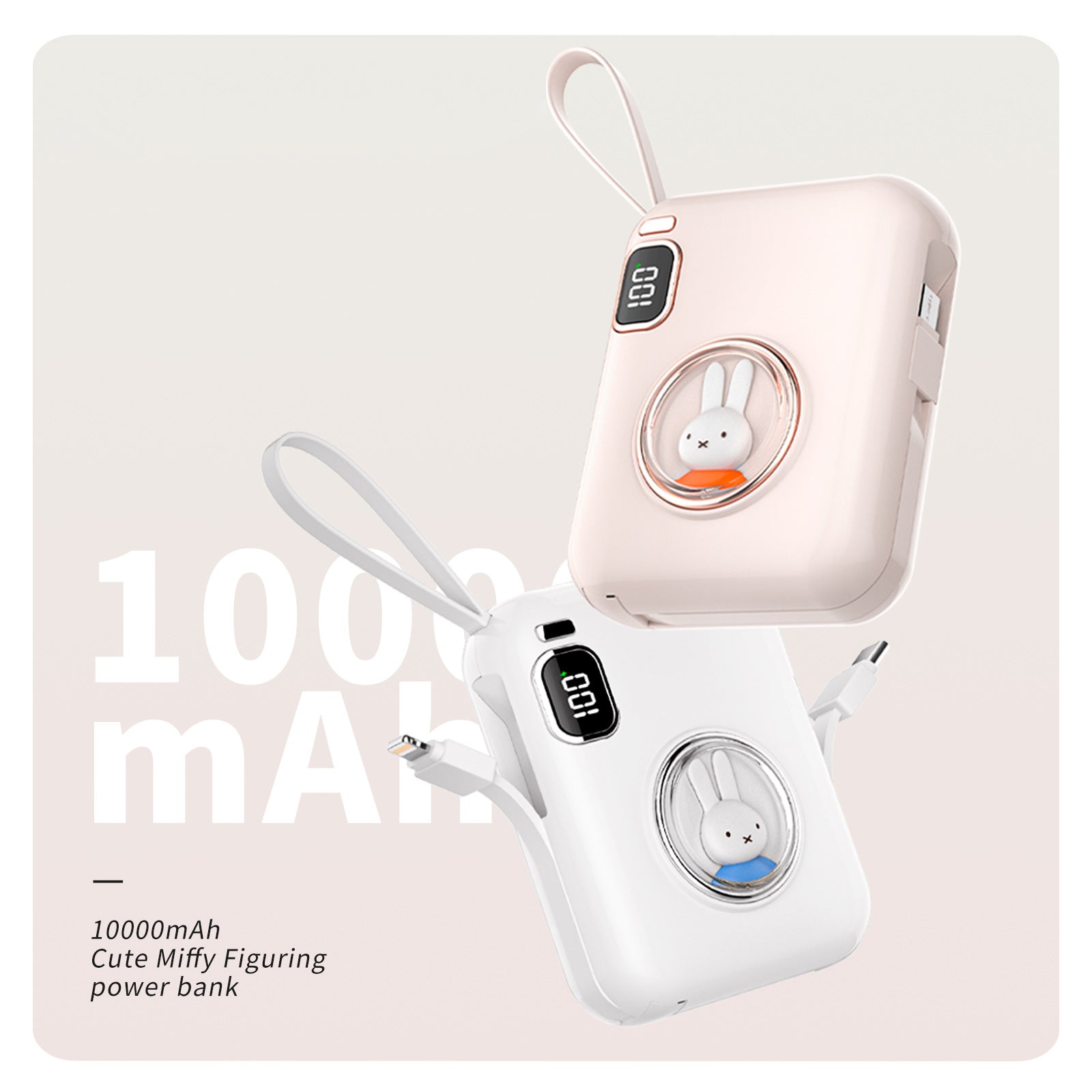 Pantera partícula Asombro Miffy X MIPOW 22.5W 10000mAh Power Bank Fast Charging w/ Smart Dual Cables  for Apple Lightning and Android