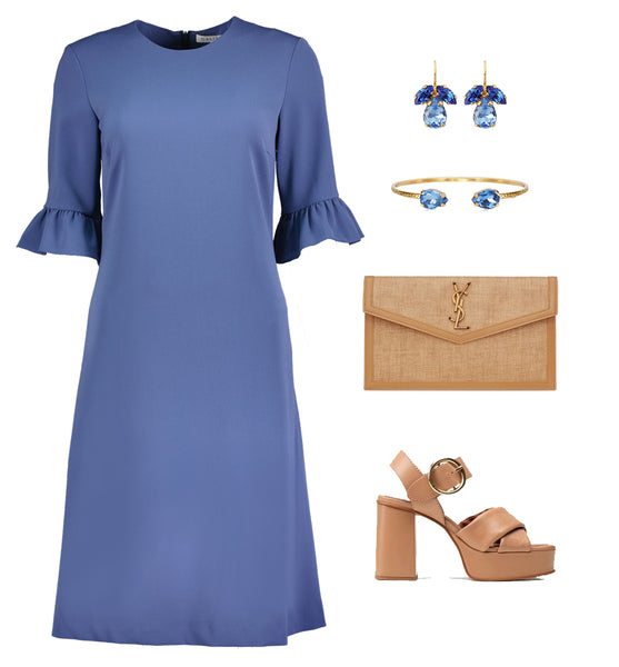 Hur man stylar en blå klänning YSL clutch Caroline Svedbom armband See by Chloe Lydia