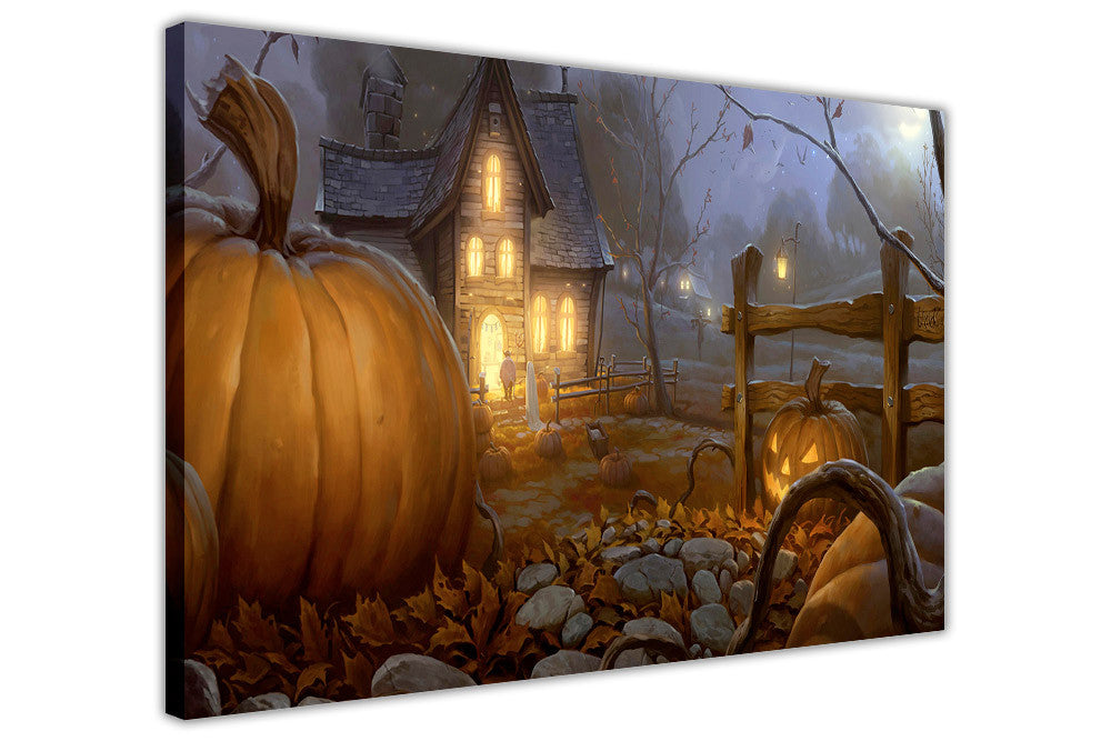 Halloween Pumpkin Farm on Framed Canvas Wall Art Prints Floral Pictures