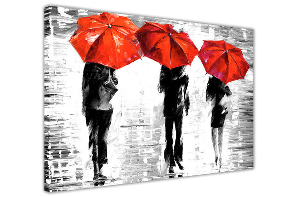 Beautiful Black and White painting with coloured Umbrellas By Leonid