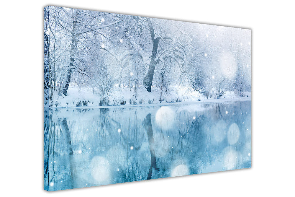Winter Lake And Snowy Trees On Framed Canvas Wall Art Prints Floral Pictures Home Decoration Room Deco Poster Photo Artwork Canvasitup