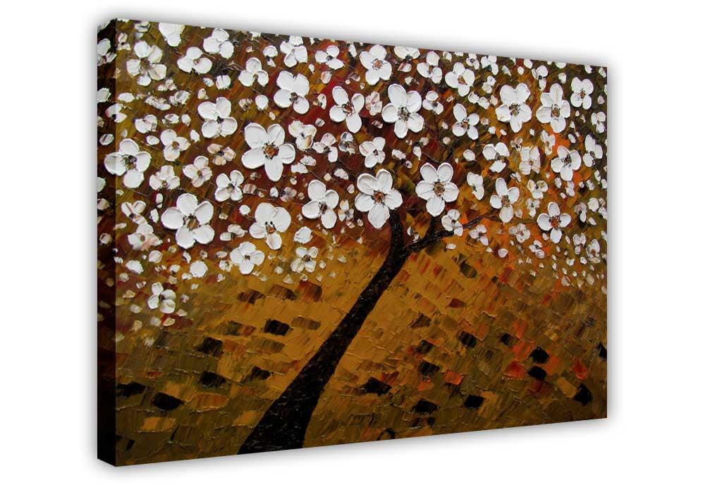 Brown Tree With White Flowers On Framed Canvas Wall Art Prints Floral Pictures Home Decoration Room Deco Poster Photo Artwork Canvasitup