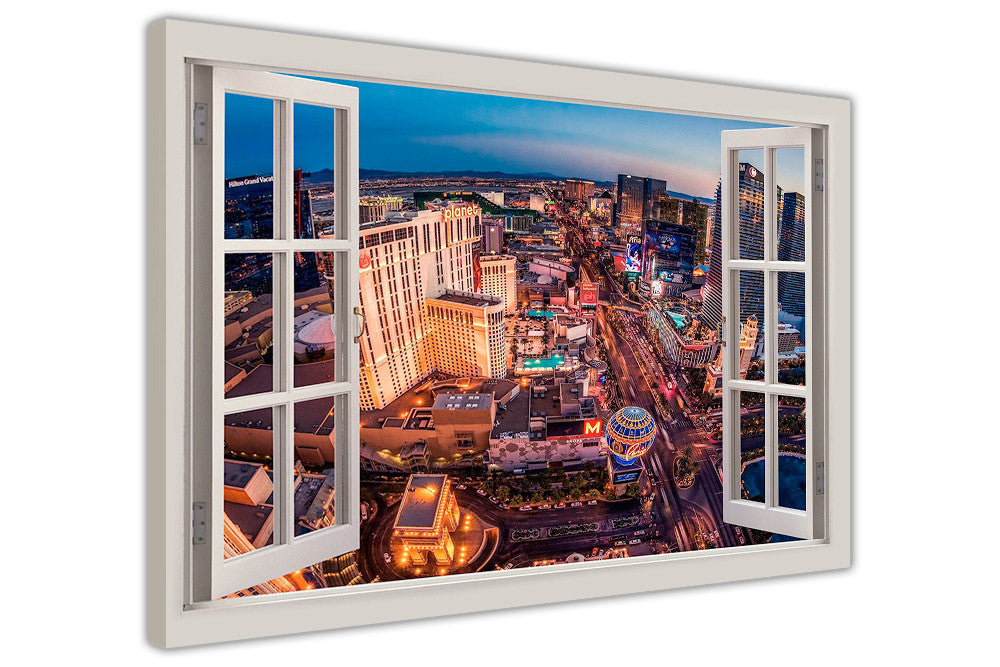 Famous Las Vegas Strip 3d Window Bay View On Framed Canvas Prints Wall Art Pictures Posters Home Decoration Artowork Canvasitup