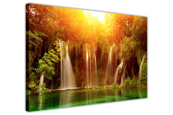 Waterfall Sunrise on Framed Canvas Wall Art Prints Room Deco Poster