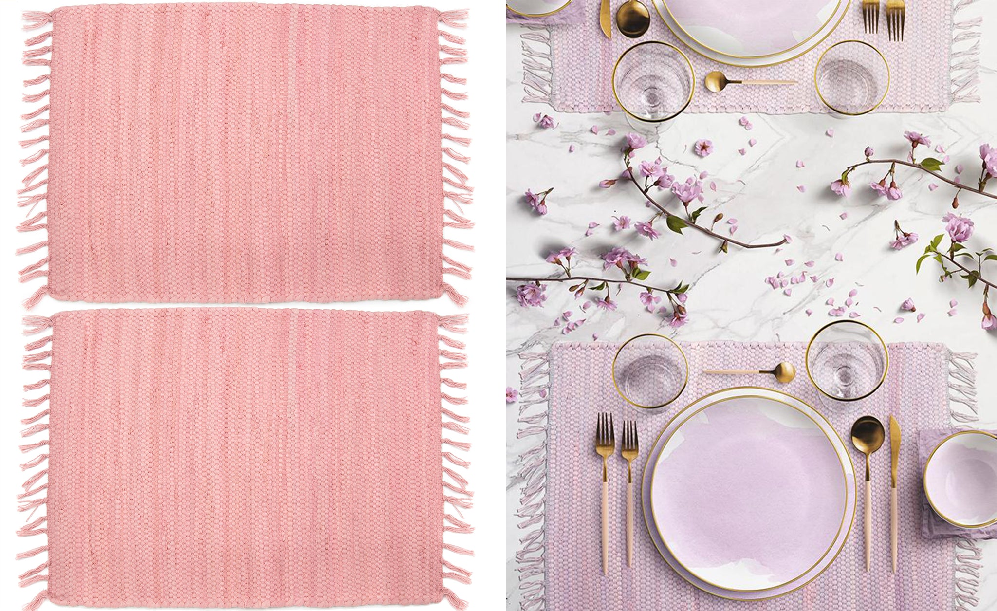 Set of 2 pink colored rug style placemats