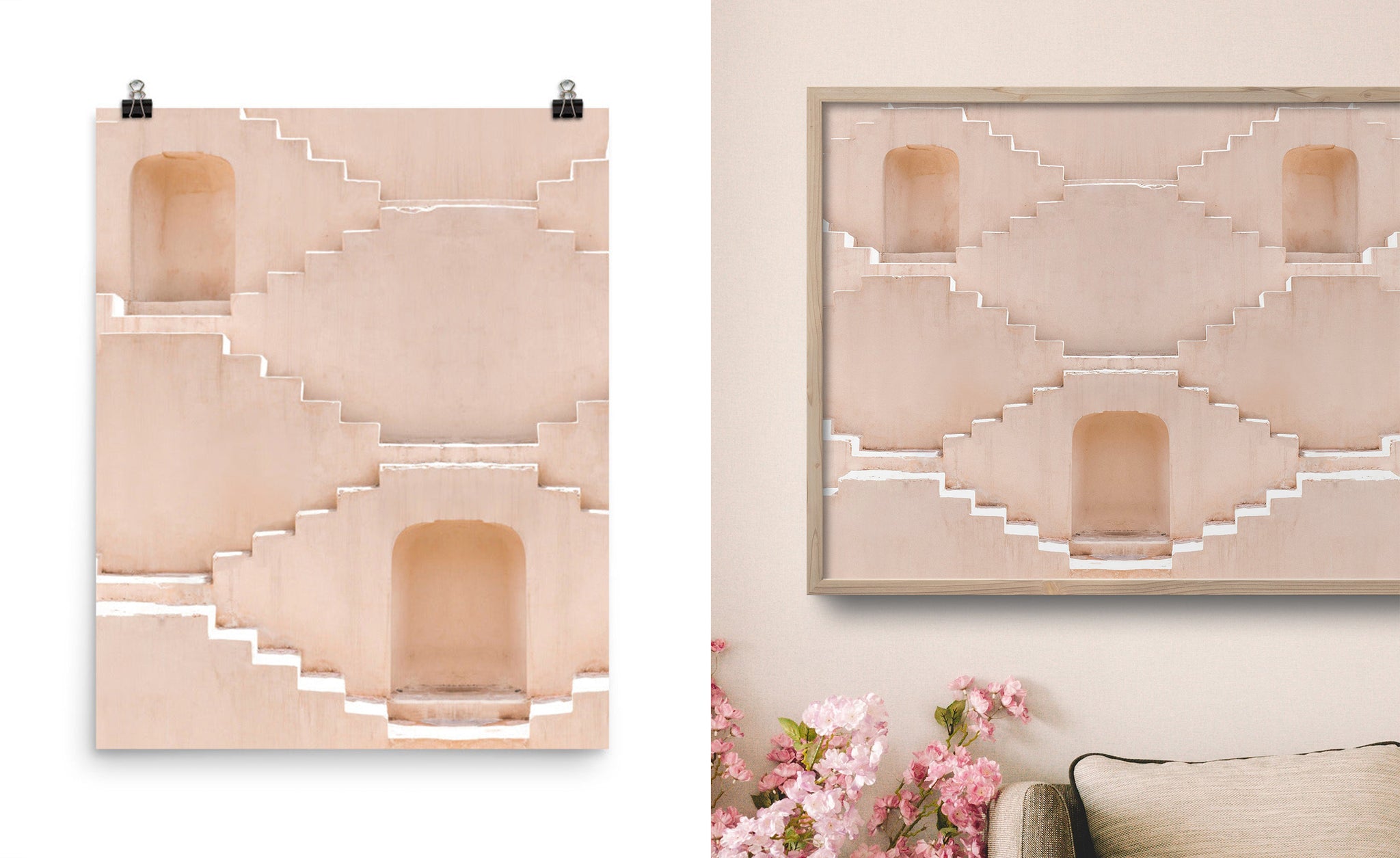 Wall art print of architectural pink steps