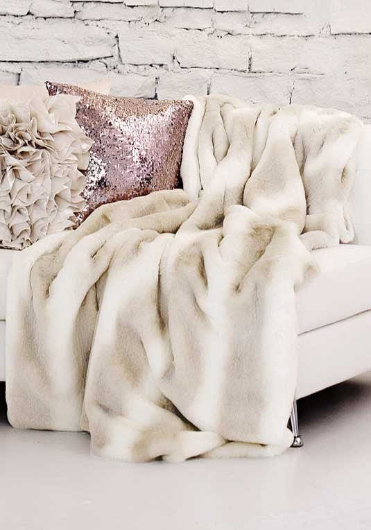 faux fur iced mink-couture blanket on chaise