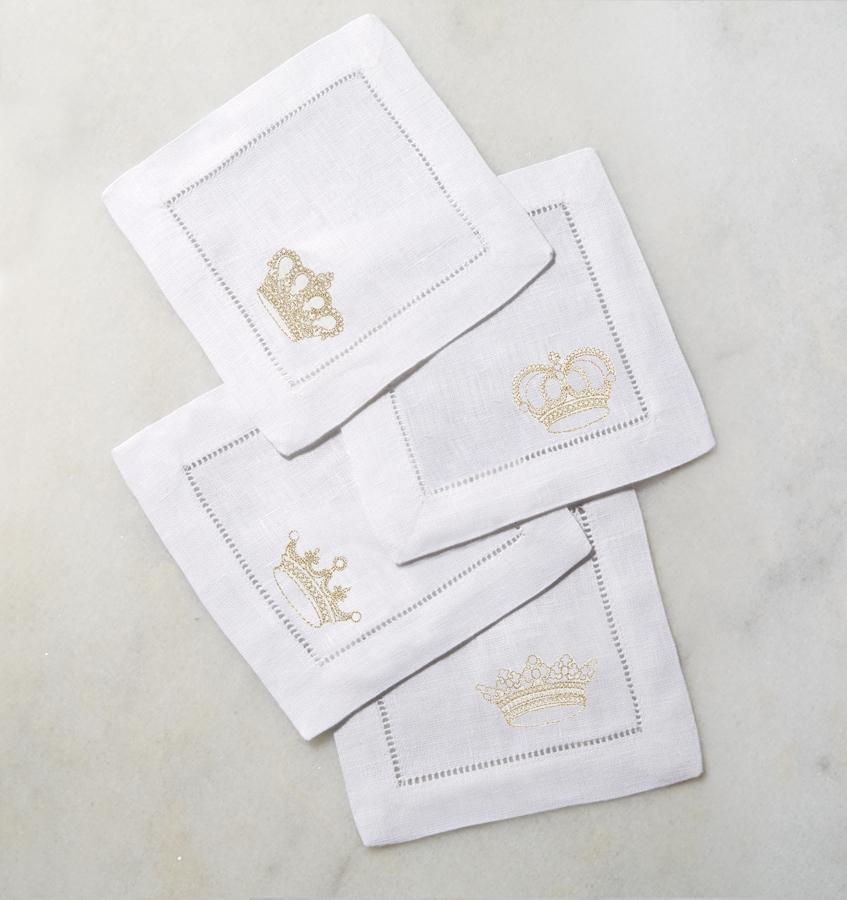 Cotton cocktail napkins - white and gold - Royalty by Sferra - Fig Linens