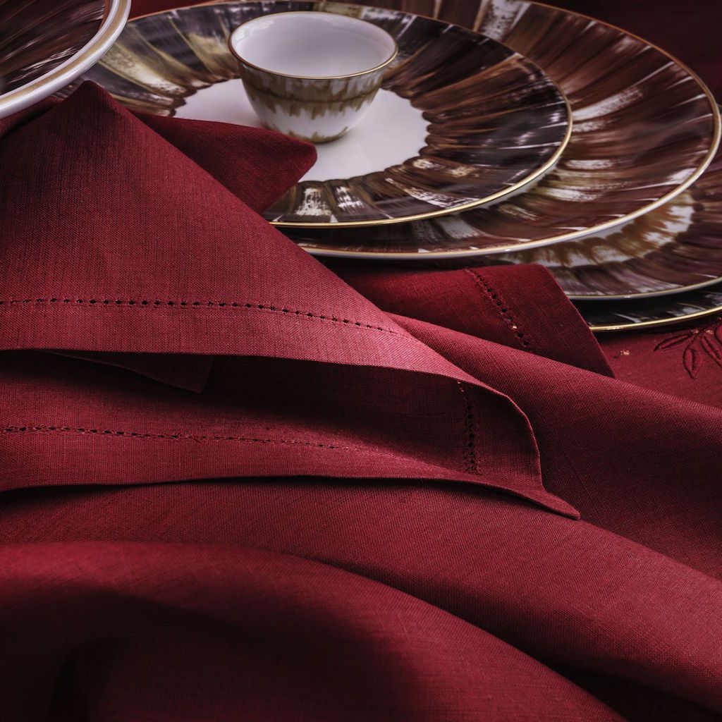 Clearance Sale Florence Cranberry Table Linens by Alexandre Turpault | Fig Linens 
