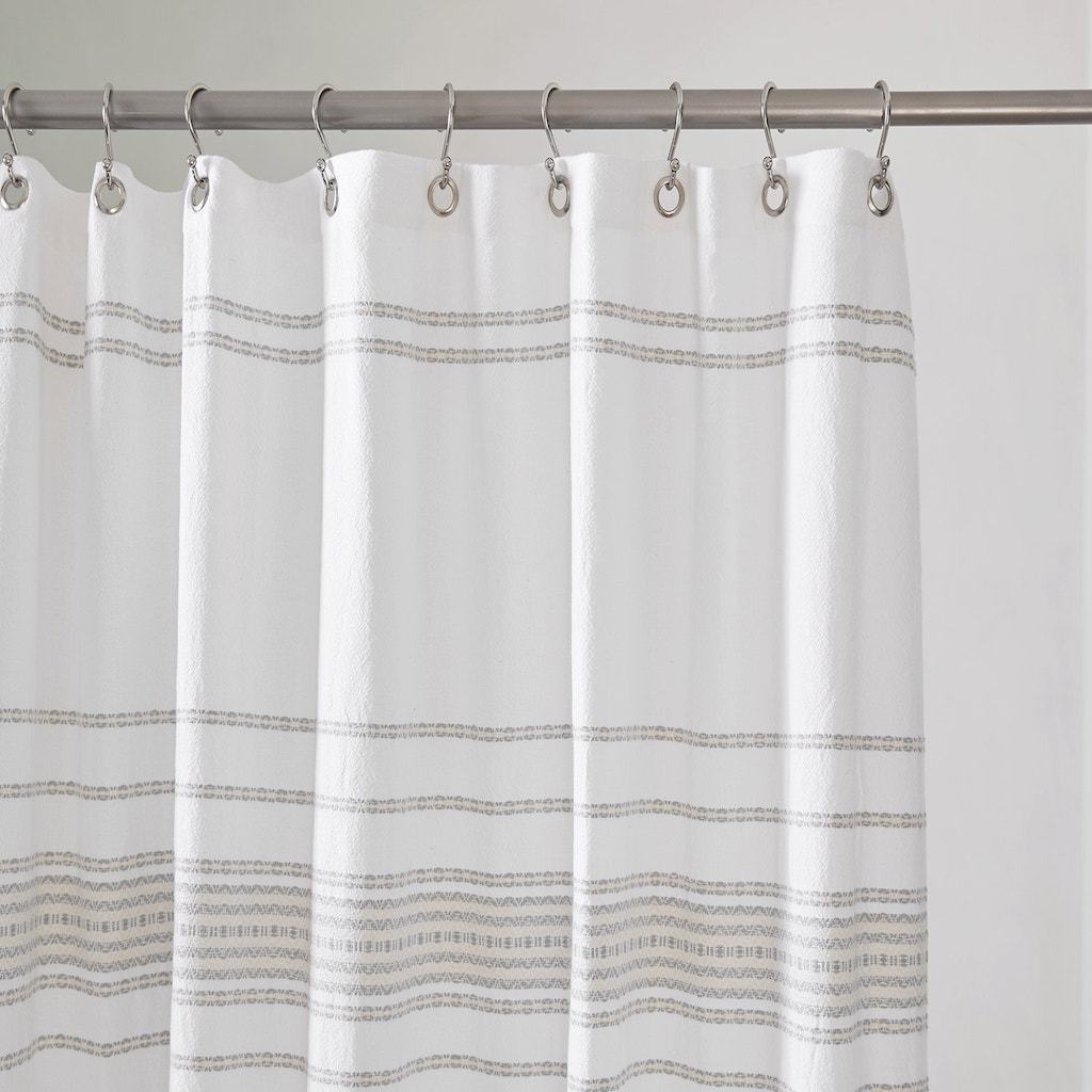 Rippled Stripe White Organic Shower Curtain