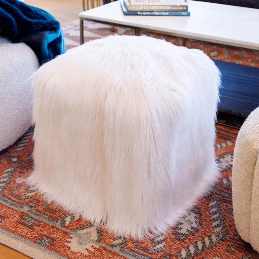 Fabulous Furs Faux Fur Throws, Pillows & Rugs Signature Faux Fur Pillow // White Tibetan Lamb (Lumbar)