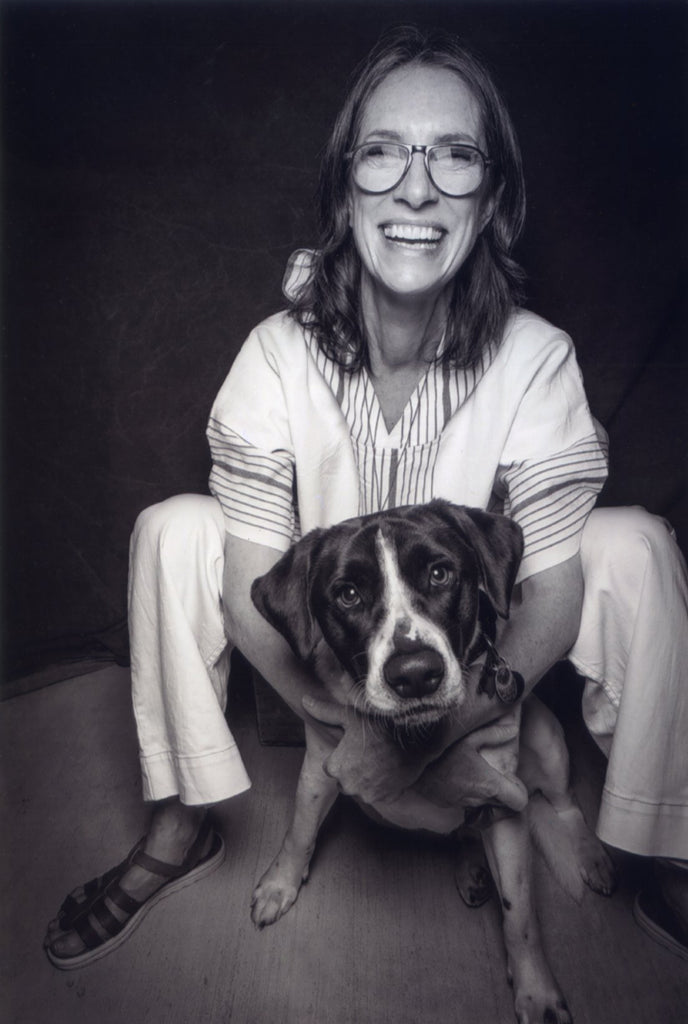 Photo of M+A NYC Founder, Margaret Ahearn, with her dog Toby at Field + Supply