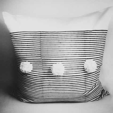 Block print pillow, cotton canvas, 24" square, Breton Stripe, M+A NYC