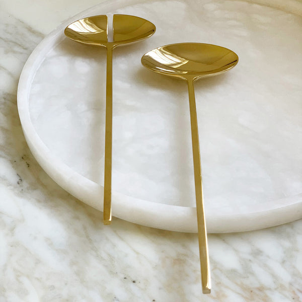 Image of M+A NYC Solid Brass Servers - Set of 2 - resting on our Alabaster Round Tray