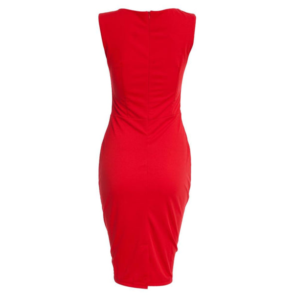 Simple Keyhole Neck Sleeveless Pure Color Bodycon Midi Dress for Ladie