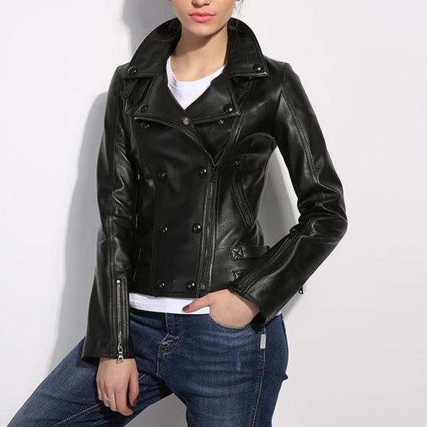 high fashion leather jacket women short paragraph lapel leather turkey