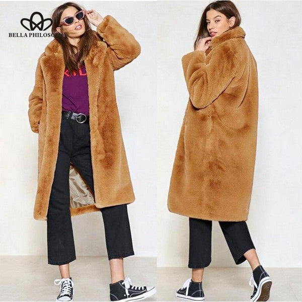 Bella Philosophy 2018 Women Faux Fur Coat Winter Teddy Coat Long Coat