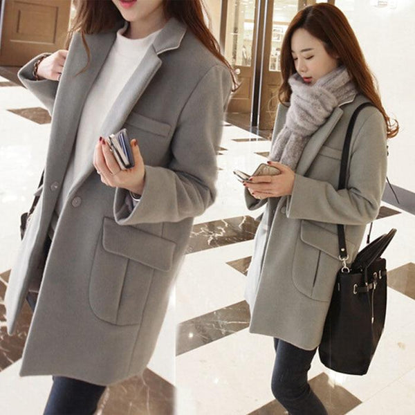 2018 Women Long Woolen Coat Female Winter New Loose Overcoat Gray/Blac