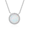 Classic Style Silver Round White Fire Opal Necklaces for Women Beads Paved Metallic Pendant Jewelry Pendant Necklaces