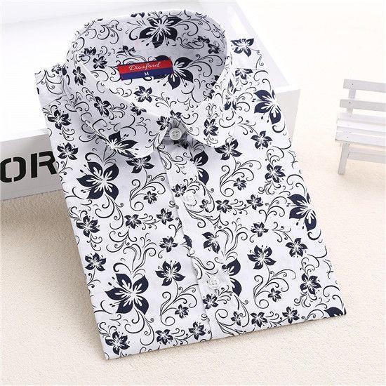 Dioufond Floral Shirts Women Blouses Blouse Cotton Blusa Feminina Long