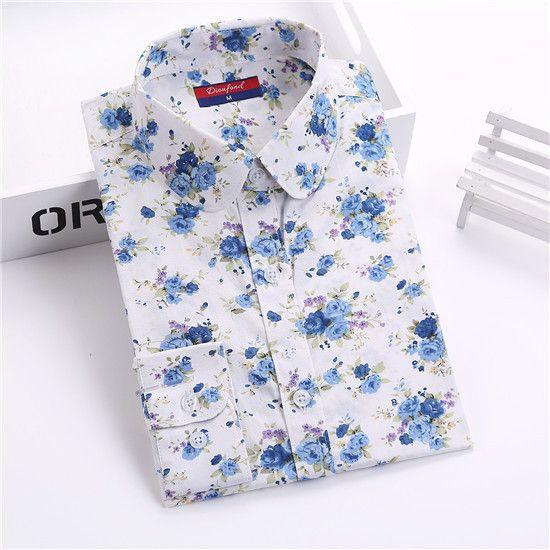 Dioufond Floral Shirts Women Blouses Blouse Cotton Blusa Feminina Long