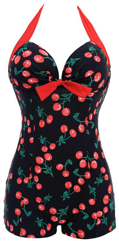 Sexy Swimwear Women Vintage Style One piece Dot Print Bow knot Sweethe