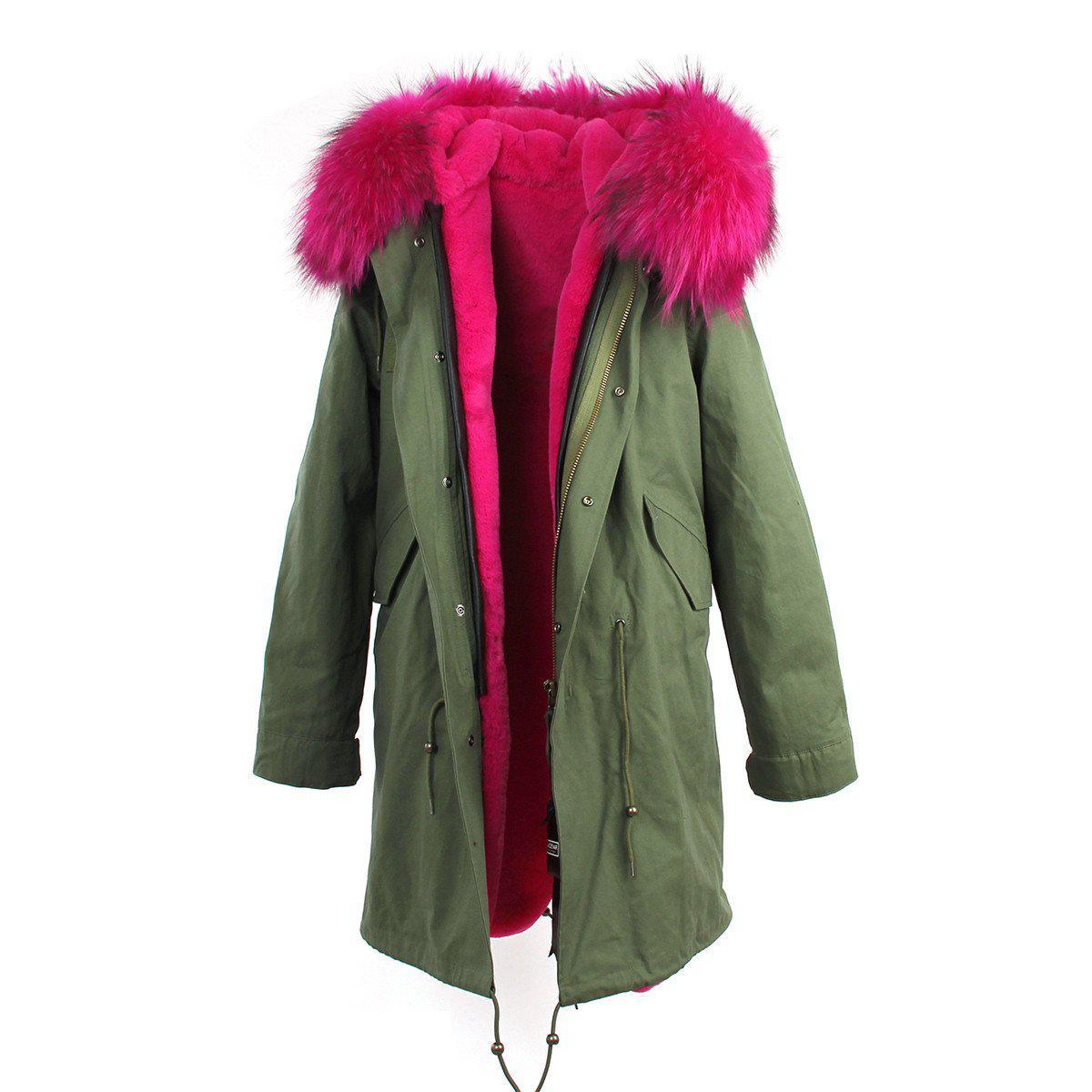 Raccoon fur hooded winter jacket