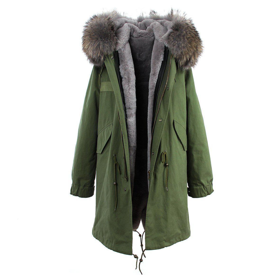 Raccoon fur hooded winter jacket