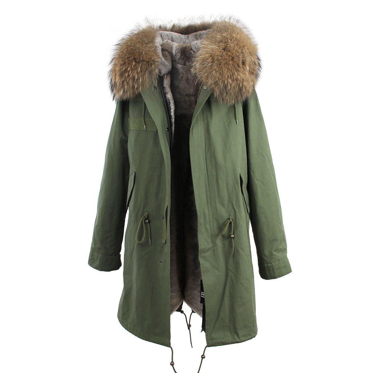 Raccoon fur hooded winter jacket