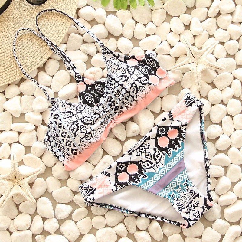 Bikinis Women Swimsuit Push Up Swimwear Women Sexy Bandeau Print Bikin 8517