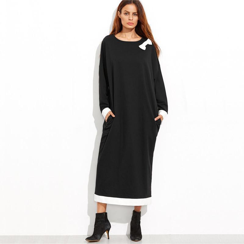 round neck color block maxi dress