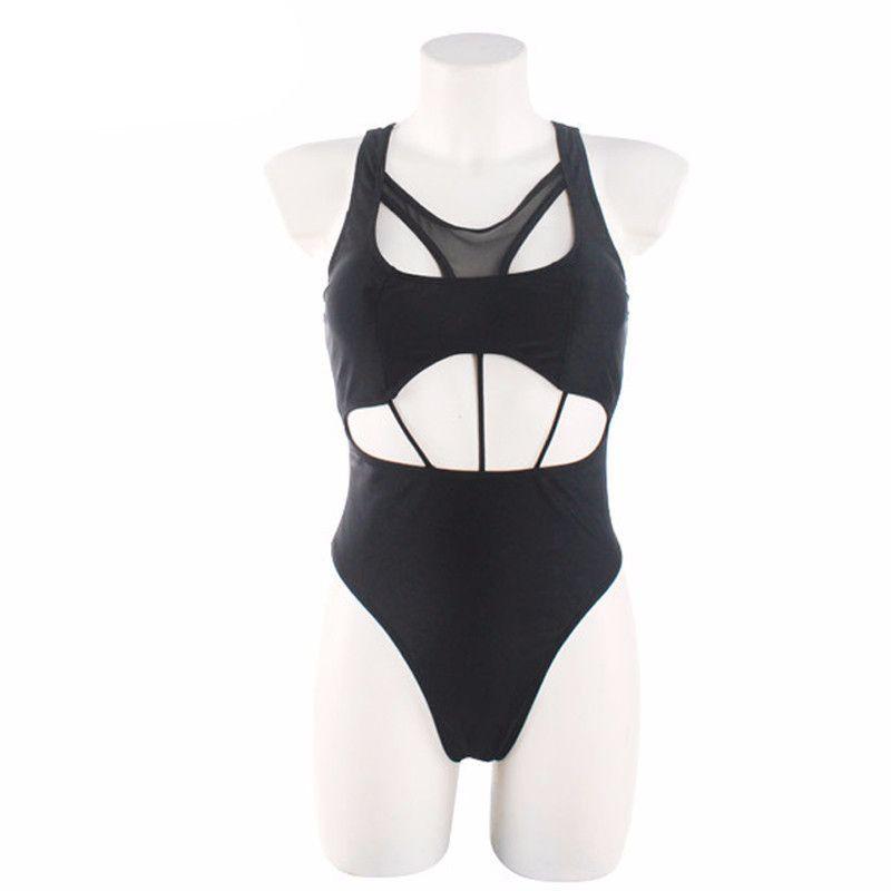 Black Thong Swimsuit Super Sexy Swimwear Women High Neck Sport Bathing