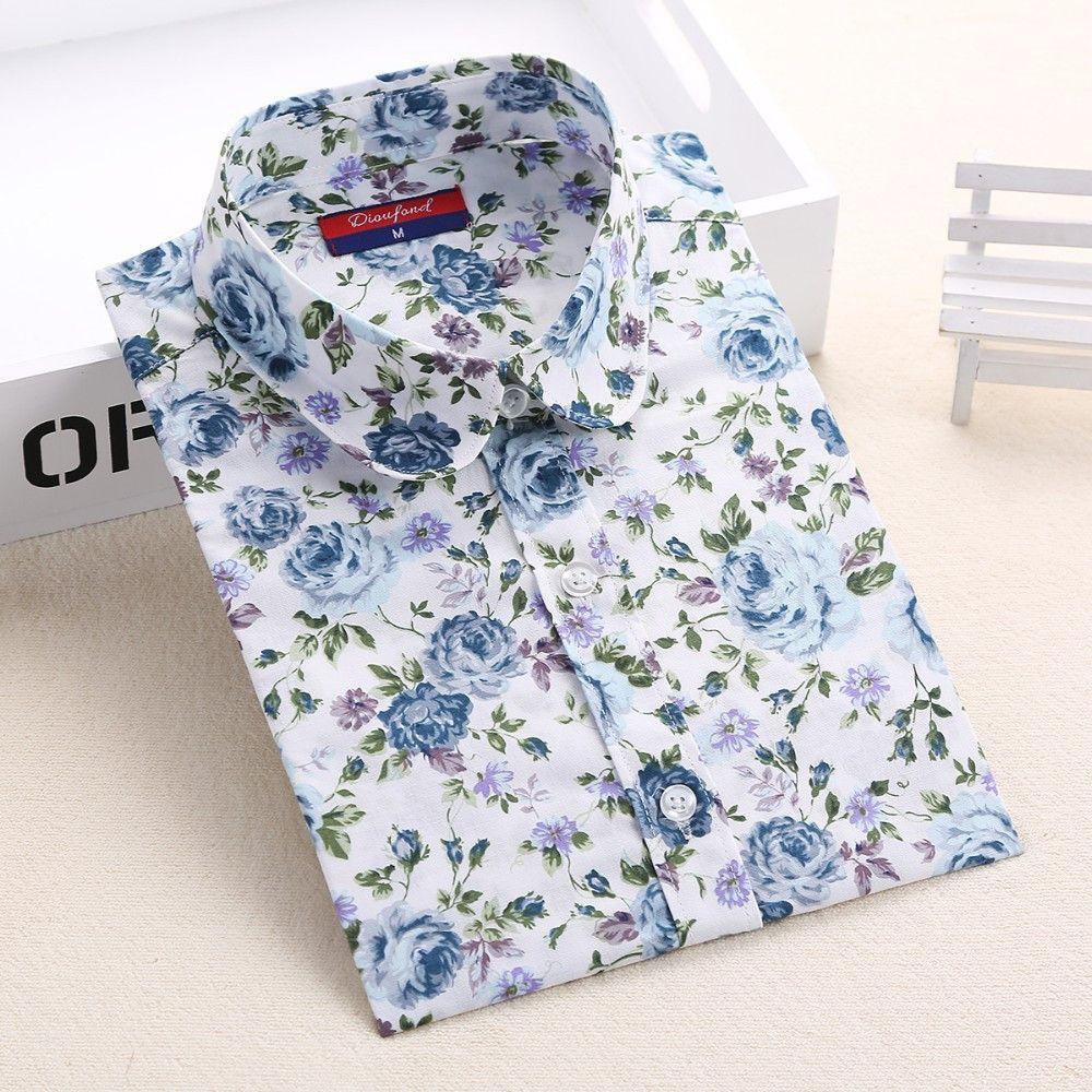 Dioufond Floral Shirts Women Blouses Blouse Cotton Blusa Feminina Long