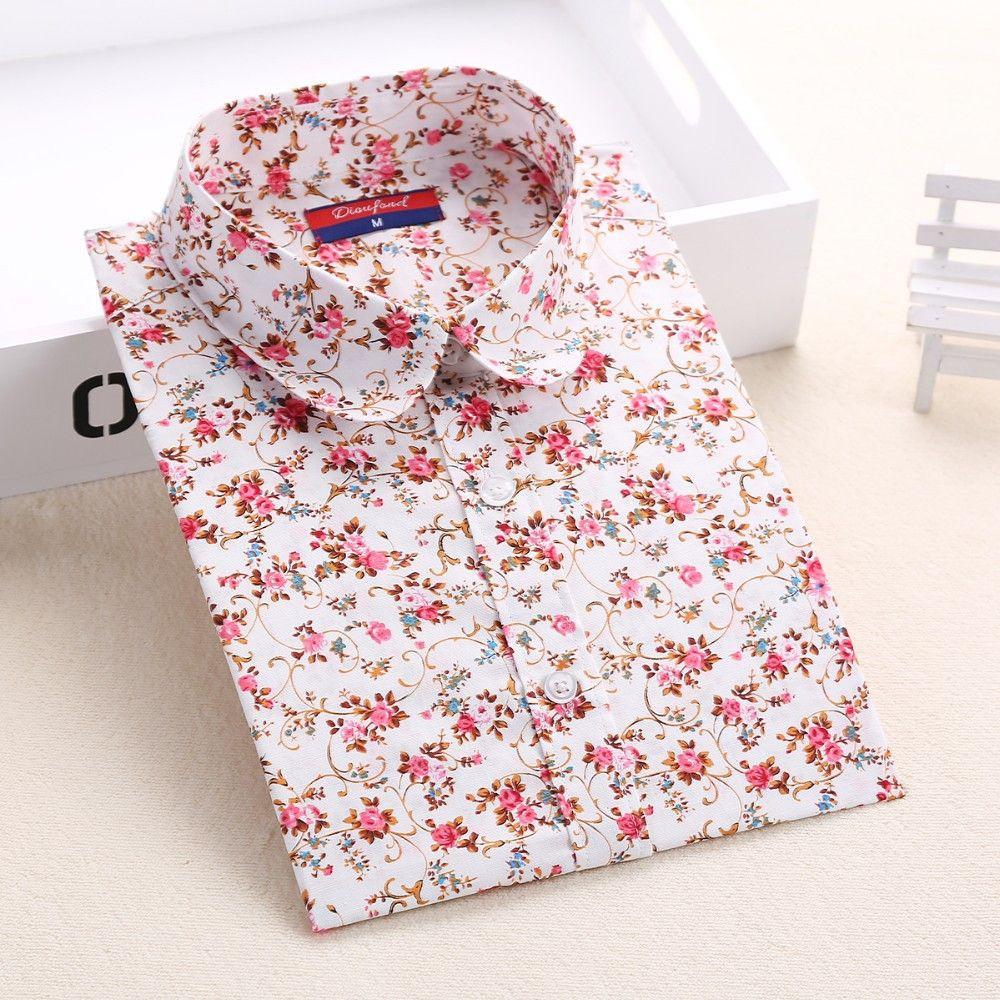 Dioufond Floral Shirts Women Blouses Blouse Cotton Blusa Feminina Long