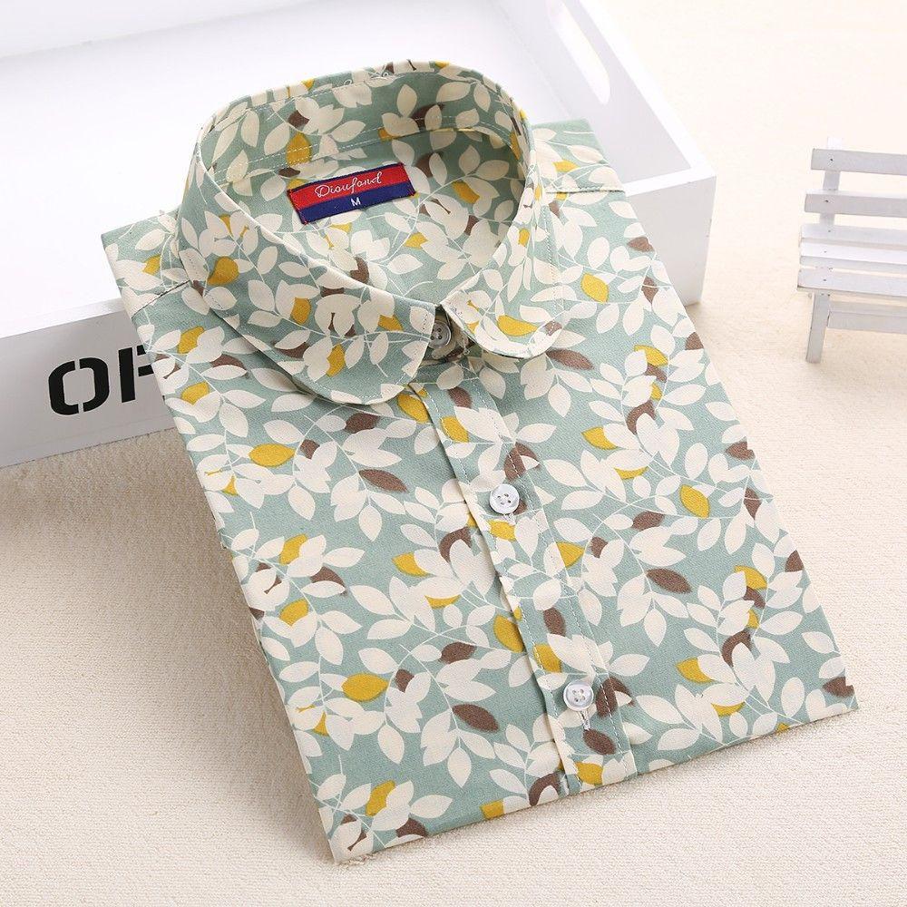 Dioufond Floral Shirts Women Blouses Blouse Cotton Blusa Feminina Long