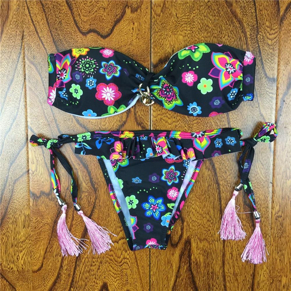 Push Up Bikinis Set Femme Beach Floral Printed Swimwear Women Straples