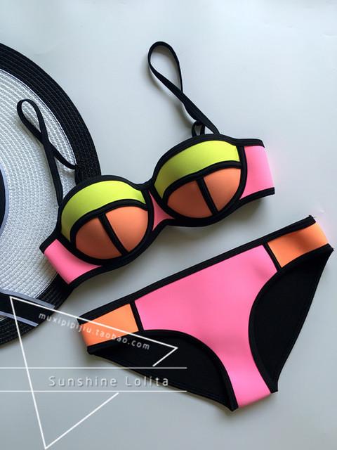 Summer Style Push Up Neoprene Bikini Set Women Sexy Swimsuit Swimwear 4033