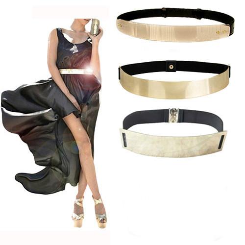 Leather Belt Metallic Bling Gold Plate