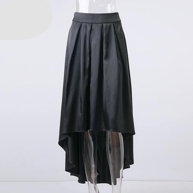 Elegant Ruffles Asymmetrical Maxi Long Satin Skirts 