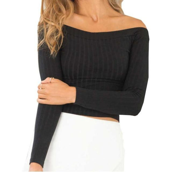 Sexy Off Shoulder Women Knitted Sweater Tops Autumn Winter Pullover Cr