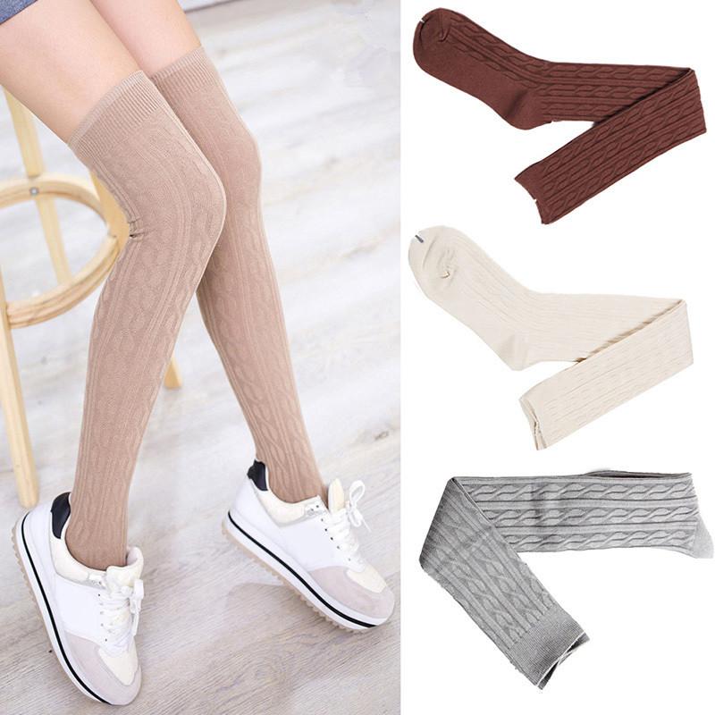New Woman Wool Braid Over Knee Socks Thigh Highs Hose Stockings Twist