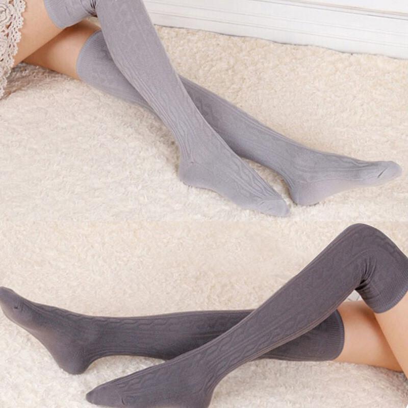 New Woman Wool Braid Over Knee Socks Thigh Highs Hose Stockings Twist