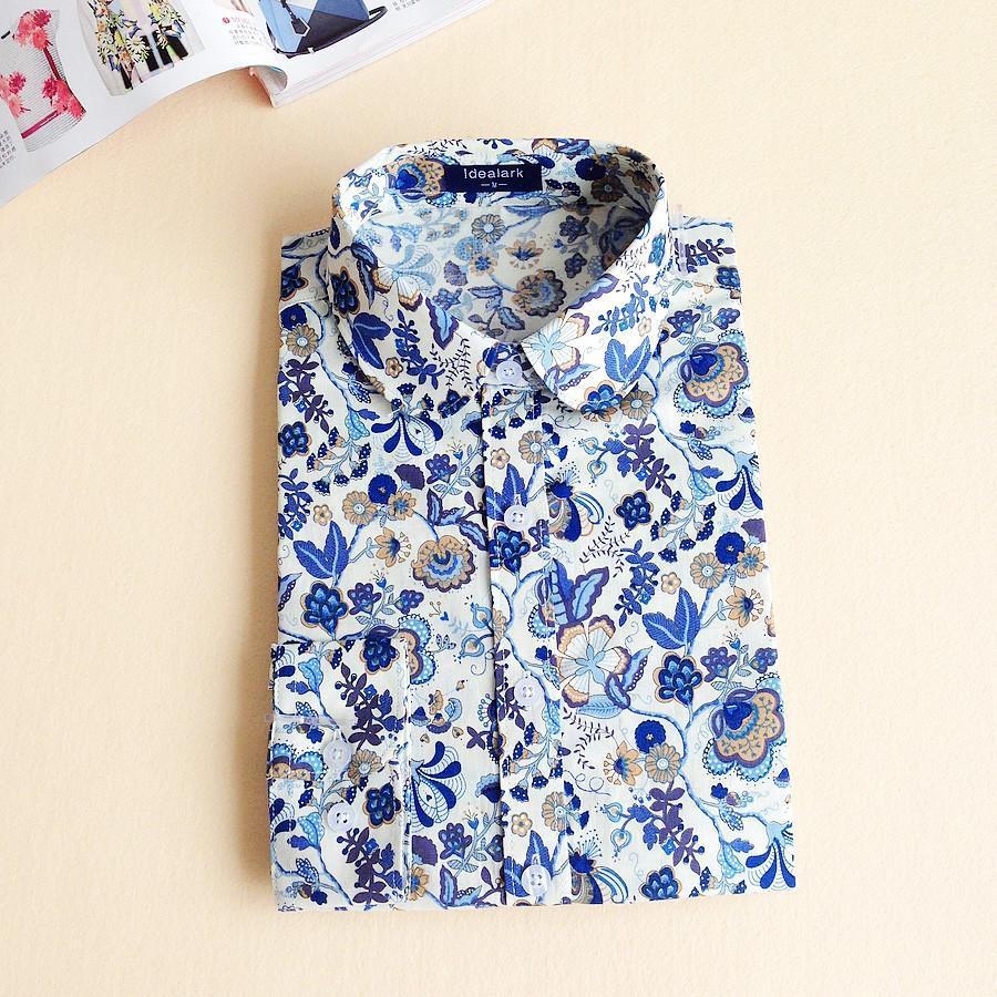Floral Turn-Down Collar Cotton Shirt Blusas Feminino Ladies Blouses Vi