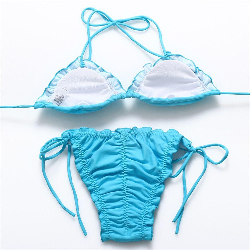 Bikini Solid Swimwear For Women Bikini Set Padded Halter Bathing suit
